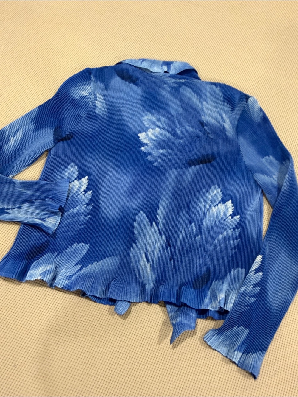 Blue Patterned Open-Front Blazer Jacket - Picture 8 of 9